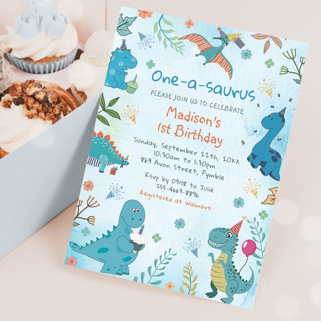 Invitation Cute Dinosaur One-A-Saurus 1er anniversaire (Créateur téléchargé)