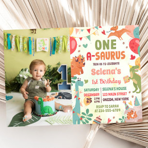 Invitation Cute Dinosaur One-A-Saurus 1er Anniversaire Photo