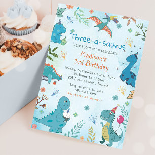 Invitation Cute Dinosaur Trois-A-Saurus 3e anniversaire