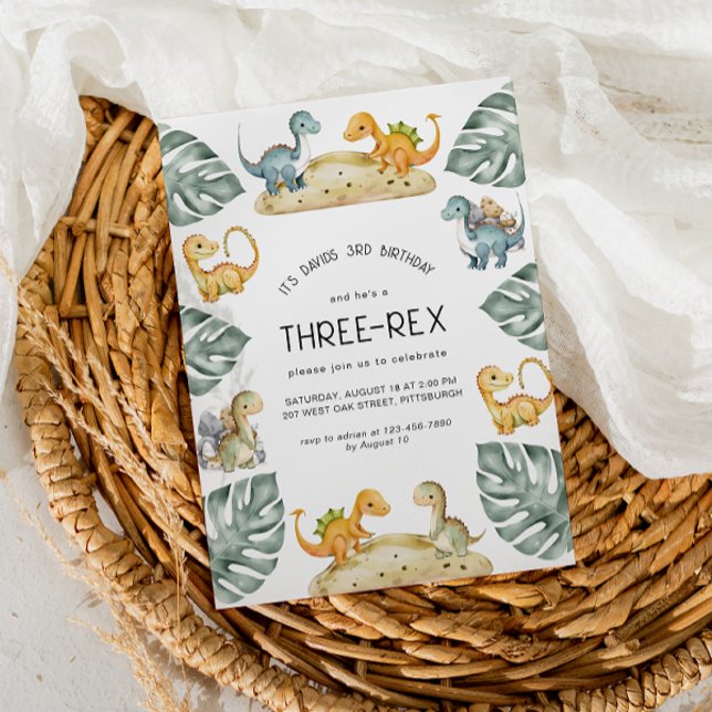 Invitation Cute Dinosaur Troisième Anniversaire Trois Rex (Créateur téléchargé)