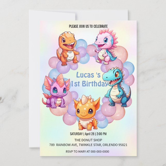 Invitation Cute dinosaure Balloon School anniversaire de enfa (Devant)