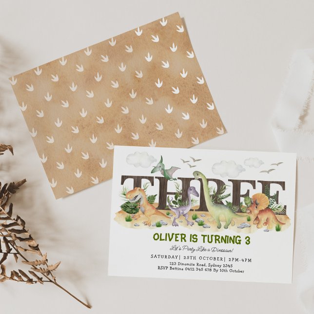 Invitation Cute Dinosaures 3e anniversaire Jeune sauvage et t (Créateur téléchargé)