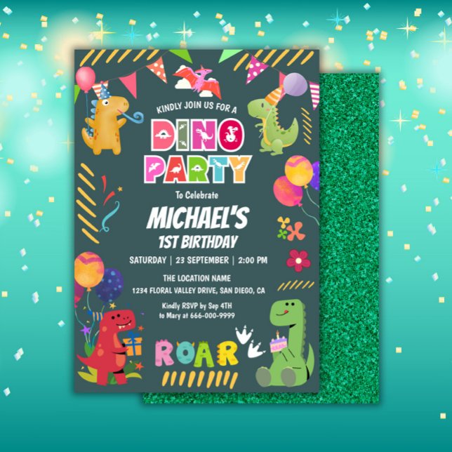 Invitation Cute Dinosaurs Dino 1er anniversaire (Dinosaur Birthday Party Invitation)