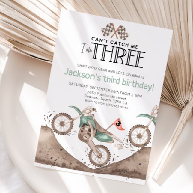 Invitation Cute Dirt Bike 3rd birthday -Cant catch me (Dirt bike Can't catch me birthday invitation)