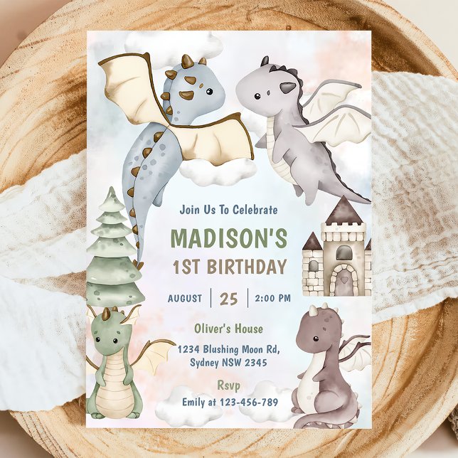 Invitation Cute Dragon Boy 1er anniversaire (Créateur téléchargé)