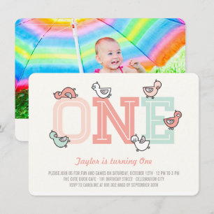 Invitation Cute Ducks Big One Girl 1er Birthday Party Invitat