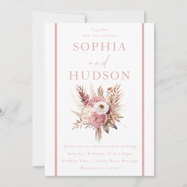 Invitation Cute Dusty Rose & Boho Rose Mariage Floral (Devant)