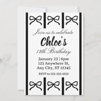 Invitation Cute editable bow birthday invite