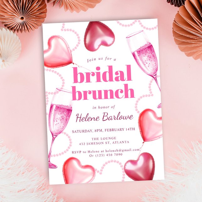 Invitation Cute Elegant Coeurs Roses Fille Brunch nuptiale (Cute Elegant Pink Girly Modern Bridal Brunch Invitation)