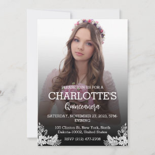 Invitation Cute Elégante Quinceanera Florale Pour Fille Anniv