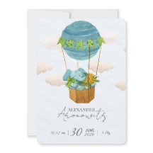 Cute Elephant Hot Air Balloon Baby Birth Announcem