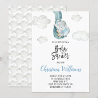 Cute Elephant Nuages Sky Neutral Baby shower