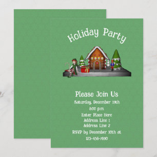 Invitation Cute Elf Gingerbread Maison Noël