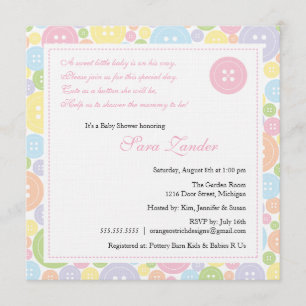 Invitation Cute en Baby shower de fille à boutons