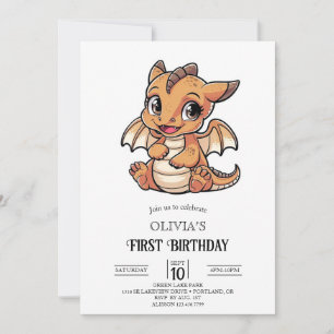 Invitation Cute Fairytale Dragon numérique 1er anniversaire