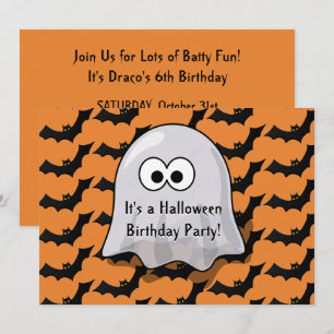 Invitation Cute Fantôme Halloween Anniversaire Fête Bats Oran