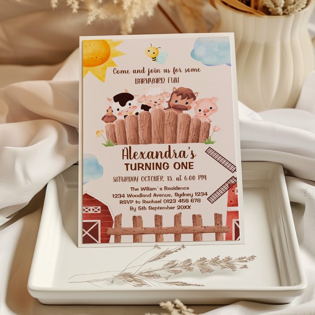 Invitation Cute Farm Animals Barnyard 1er Anniversaire Invita (Créateur téléchargé)