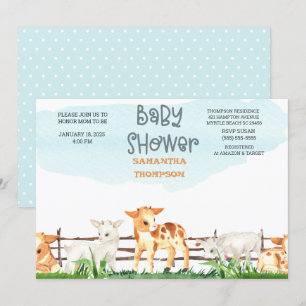 Invitation Cute Farm Animaux Baby showers garçons