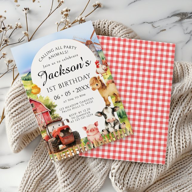 Invitation Cute Farm Animaux Grange Tracteur Anniversaire Gar (Créateur téléchargé)