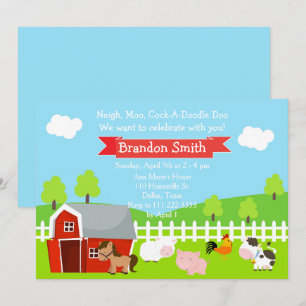 Invitation Cute Farm Animaux Unisex fête d'anniversaire