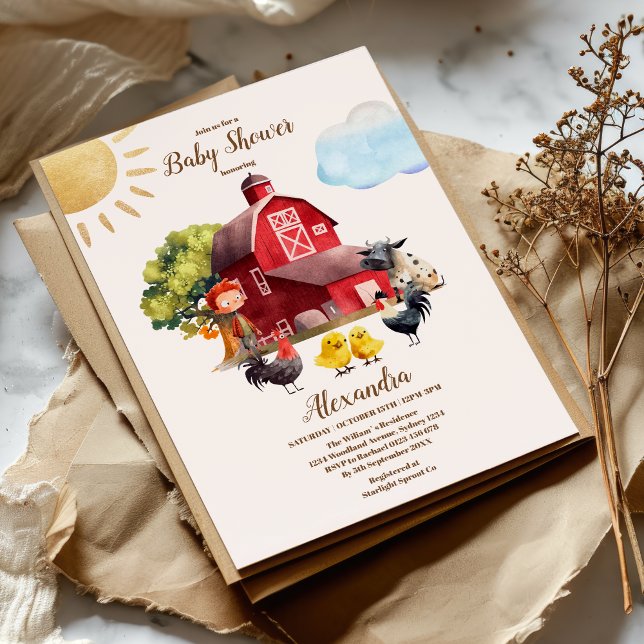 Invitation Cute Farm Animaux Verdure Garçon Grange Baby showe (Créateur téléchargé)