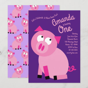 Invitation Cute Farm Pig Kids 1er Anniversaire Fête Invitatio