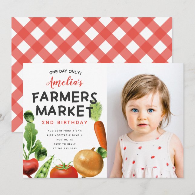 Invitation Cute Farmers Market Vegetable Birthday Party Photo (Devant / Derrière)