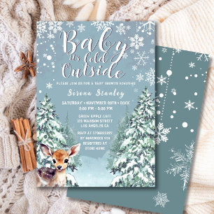 Invitation Cute Fawn   Baby shower de la forêt de neige d'hiv
