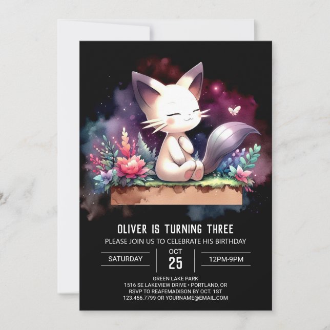 Invitation Cute Feline Chat Anniversaire (Devant)