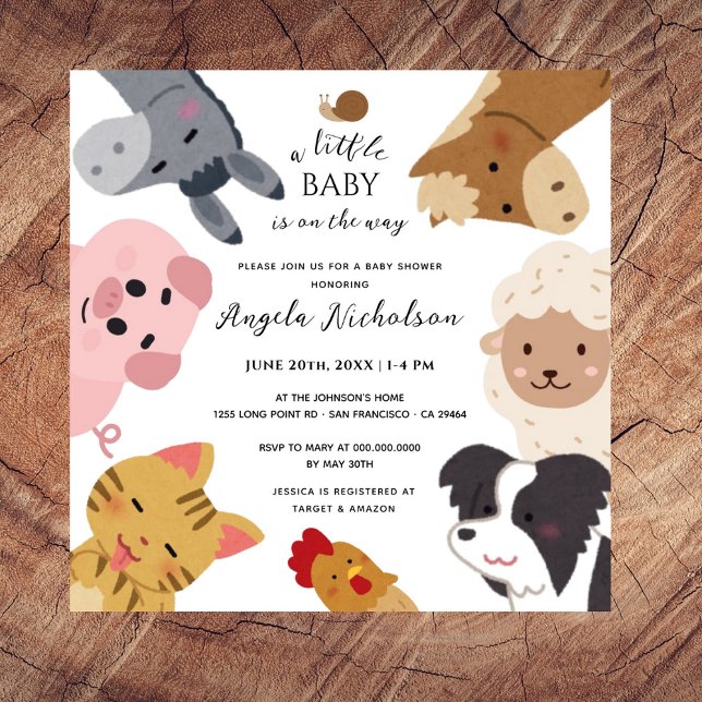 Invitation Cute ferme animaux Baby shower d'aquarelle moderne (Créateur téléchargé)