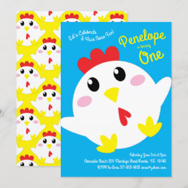 Invitation Cute ferme de poulet Enfants 1er fête d'anniversai