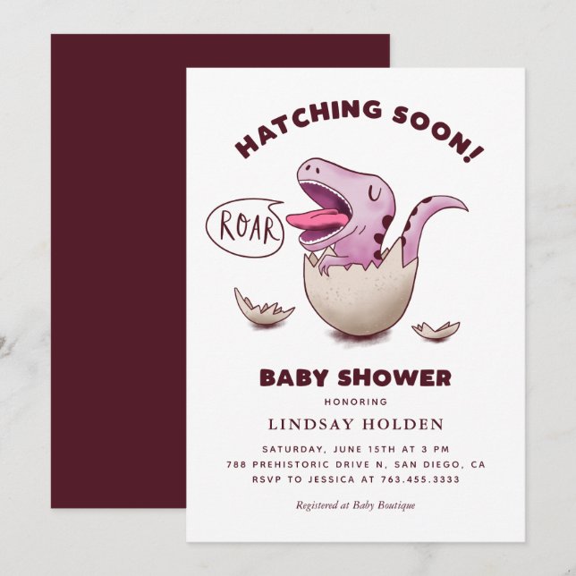 Invitation Cute fille Dinosaur Baby shower éclosion bientôt (Devant / Derrière)