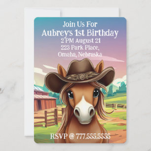 Invitation Cute Filly dans Cowboy Casquette Anniversaire