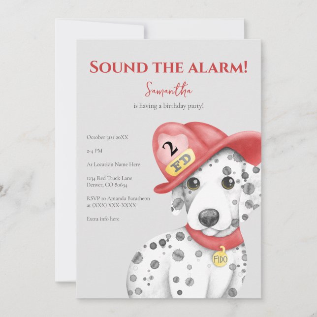 Invitation Cute Fire Fighter Dalmatien Anniversaire (Devant)