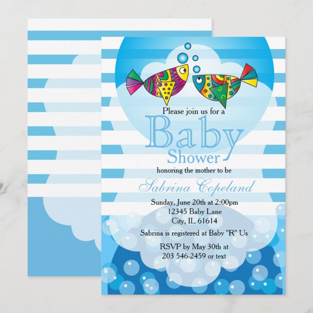 Invitation Cute Fishy Bubbles Thème Baby shower (Devant / Derrière)