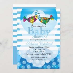 Invitation Cute Fishy Bubbles Thème Baby shower