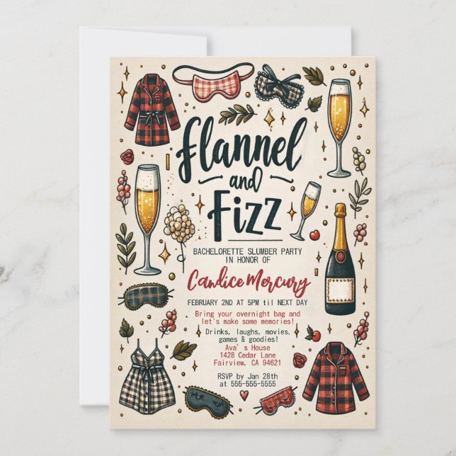 Invitation Cute Flannel et Fizz Stwood Bachelorette Party (Devant)