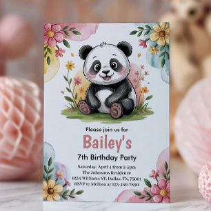 Invitation Cute Floral Enfants Panda fête d'anniversaire