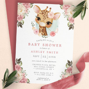 Invitation Cute Floral Giraffe Aquarelle fille Baby shower