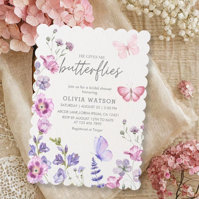 Invitation Cute Floral Il Me Donne Des Papillons Fête des mar (Créateur téléchargé)