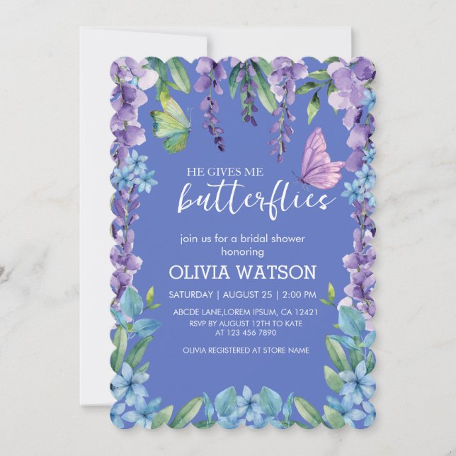 Invitation Cute Floral Il Me Donne Des Papillons Fête des mar (Devant)