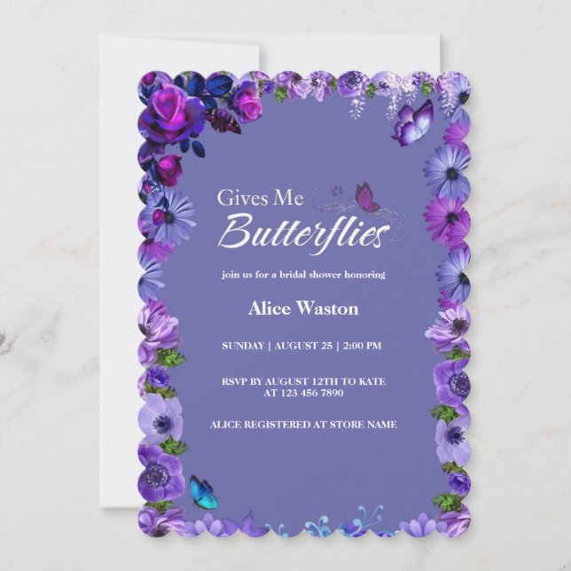 Invitation Cute Floral Il Me Donne Des Papillons Fête des mar (Devant)