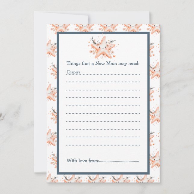 Invitation Cute Floral Starfish Baby Shower (Devant)