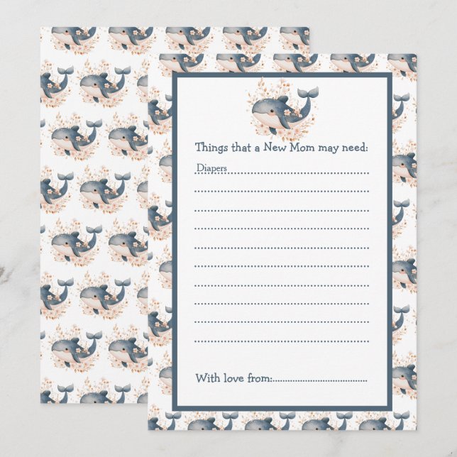 Invitation Cute Floral Whale Baby Shower (Devant / Derrière)