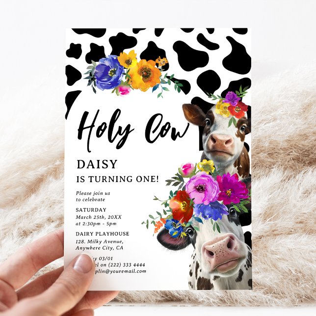 Invitation Cute Florale 'Holy Cow' ONE 1er anniversaire (Créateur téléchargé)
