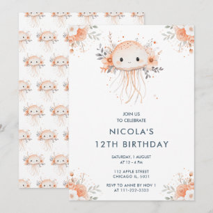 Invitation Cute Florale méduse fête d'anniversaire