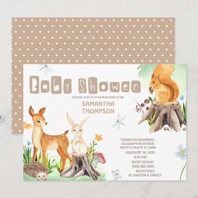 Invitation Cute Forest Animaux Baby shower Garçons (Devant / Derrière)
