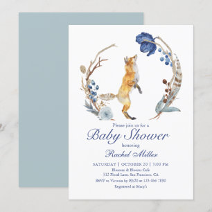 Invitation Cute Fox bois aquarelle Baby shower Floral