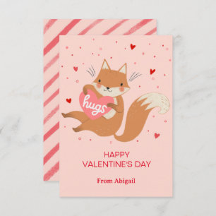 Invitation Cute Fox Kids Classroom Valentine Note Card