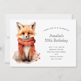 Invitation Cute Fox Pup in a Red Scarf Birthday